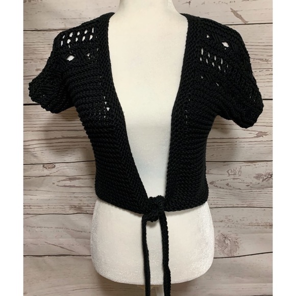 White House Black Market Sweaters - NWOT WHBM Black Cable Open Knit Tie Cardigan